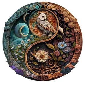 Wooden Puzzle with Owl and Floral Design